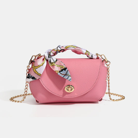 Women's Pebbled Cowhide Scarf Handle Chain Crossbody Bag