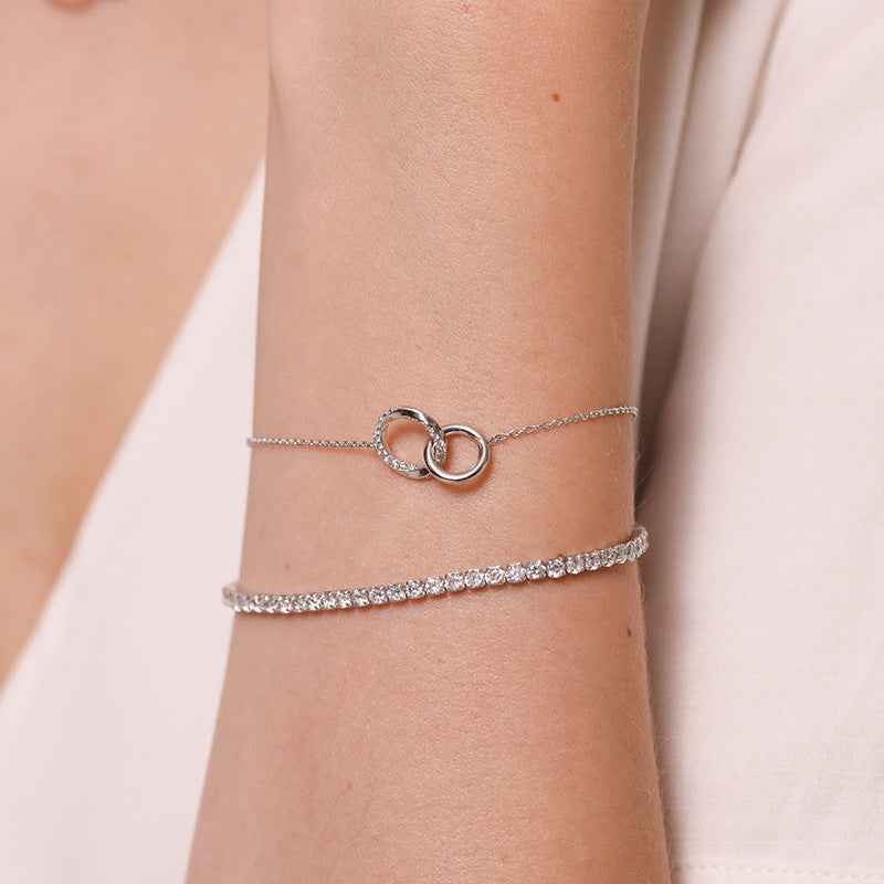 Circle Glow S925 Silver Zircon Double Ring Chain Bracelet