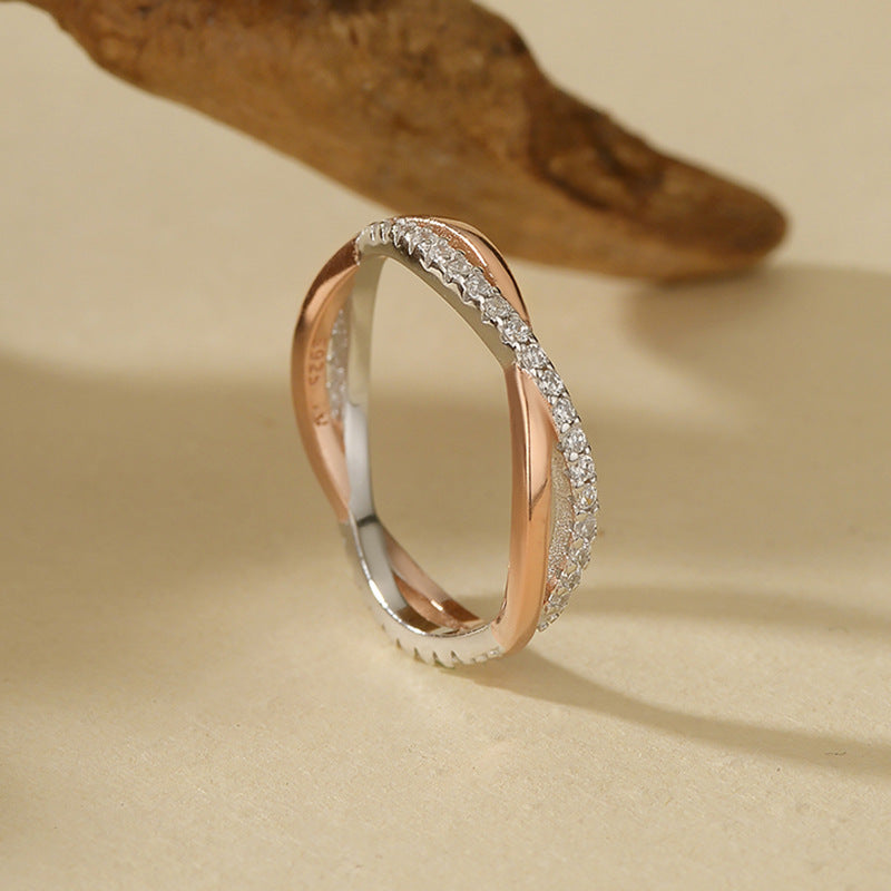“Rosebound Duo” S925 Sterling Silver Two-Tone Double-Band Zircon Ring