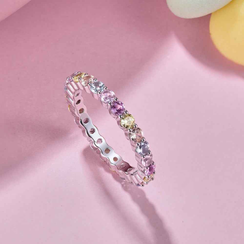 925 Sterling Silver Rainbow Eternity Ring – Dopamine Spectrum