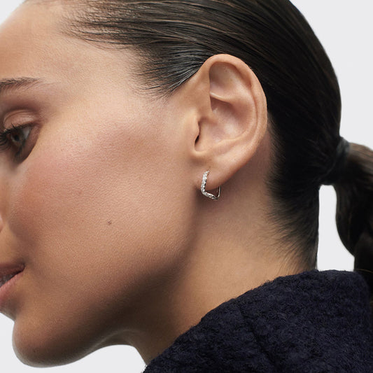 “Irregular Gleam” S925 Sterling Silver Zircon Hoop Earrings