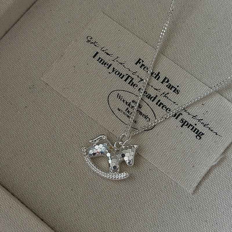 S925 Sterling Silver Vintage Pony Pendant Necklace Adjustable