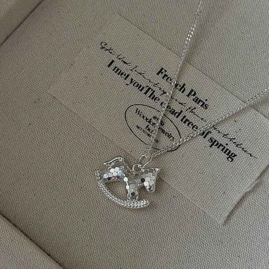 S925 Sterling Silver Vintage Pony Pendant Necklace Adjustable