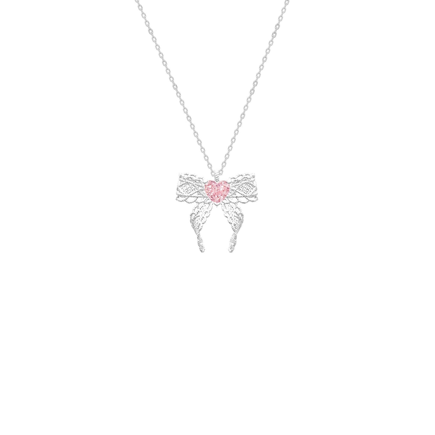 925 Sterling Silver Pink Crystal Bow Necklace – Lace Rosé Bow