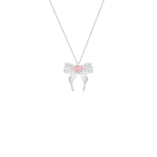 925 Sterling Silver Pink Crystal Bow Necklace – Lace Rosé Bow