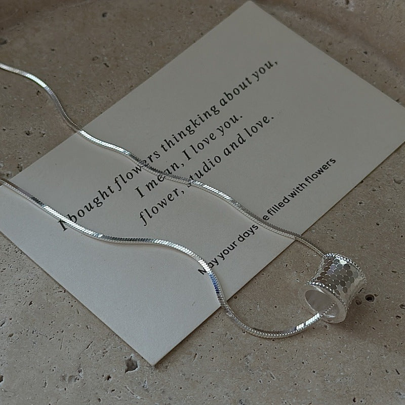 S925 Sterling Silver Silver Gleam Cylinder Necklace Sequin Pendant Snake Chain Minimalist