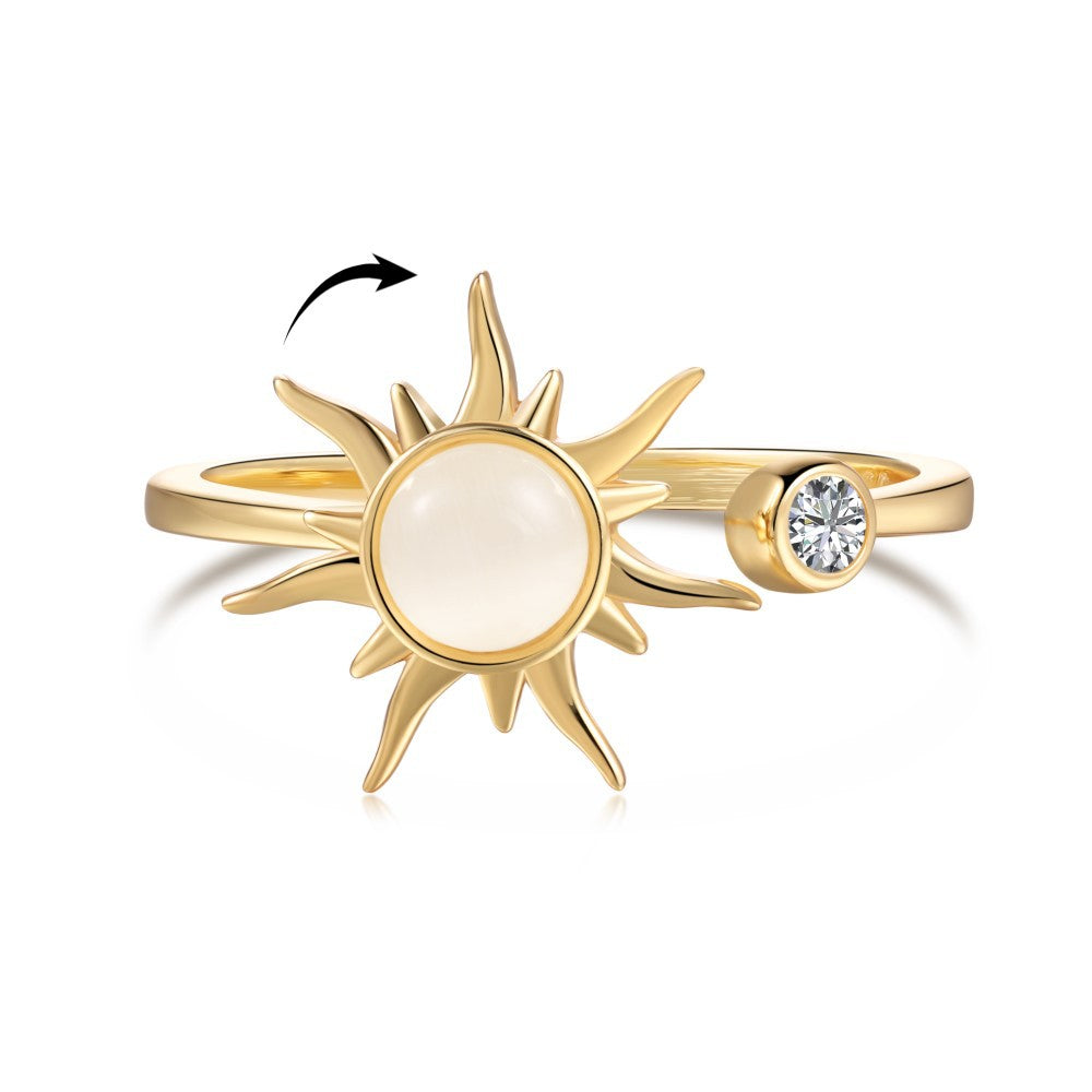 925 Sterling Silver Rotating Sun Moonstone Ring – Sun Calma