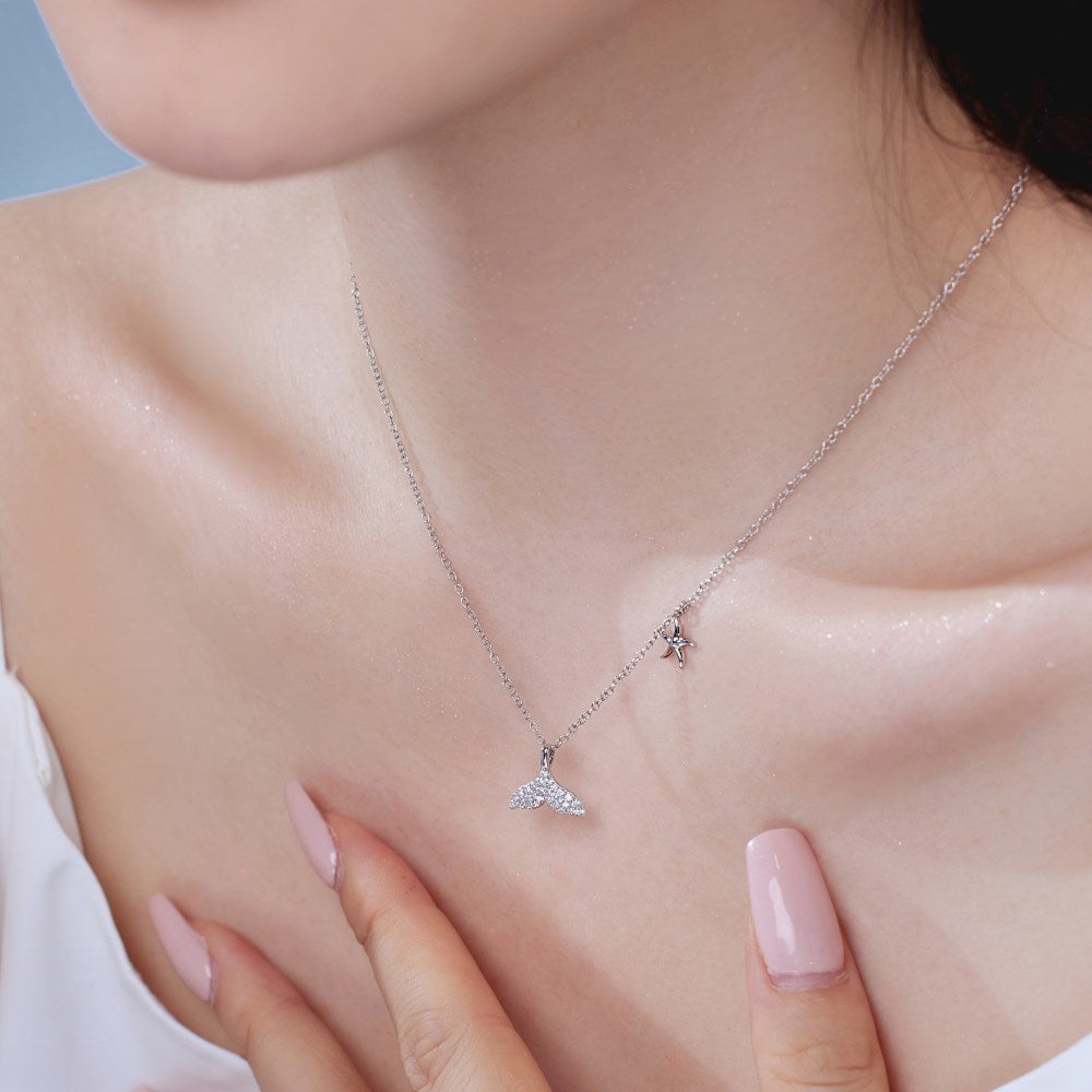 “Mermaid Star” S925 Sterling Silver Zircon Starfish Necklace