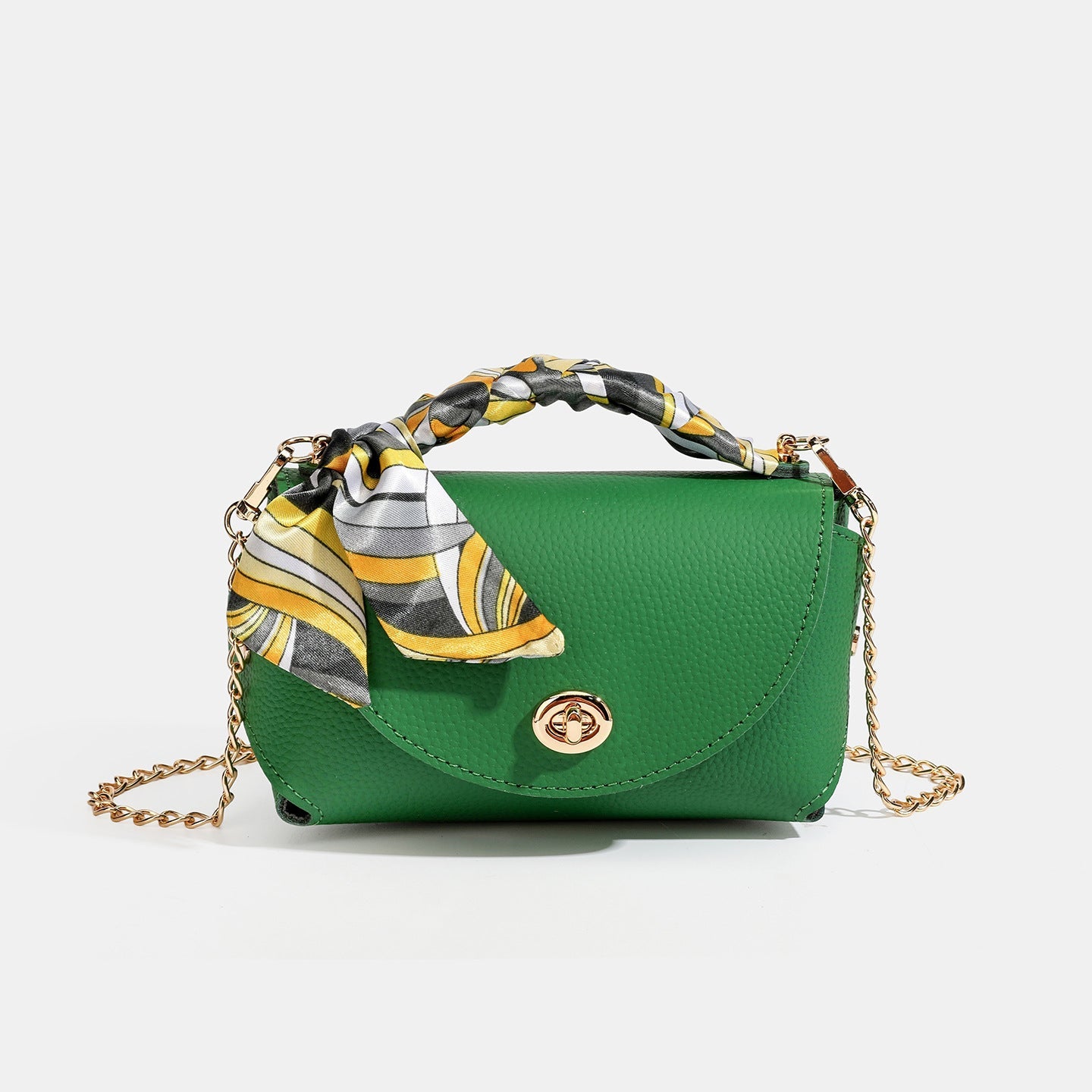 Women's Pebbled Cowhide Scarf Handle Chain Crossbody Bag