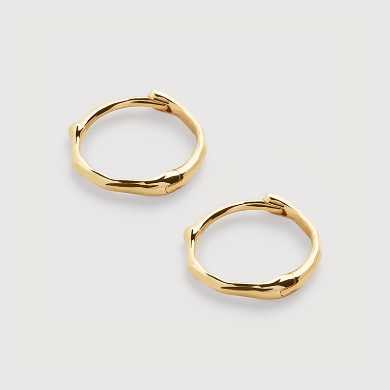 “Sculpted Line” S925 Sterling Silver Irregular Geometric Huggie Hoop Earrings