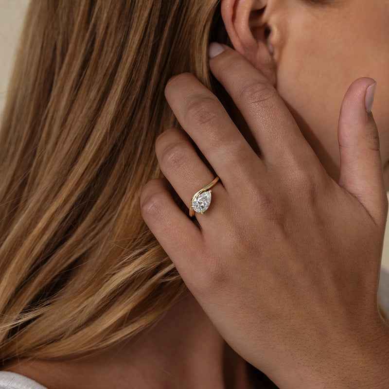 925 Sterling Silver Wave Dewdrop Teardrop Zircon Ring Gold Platinum Plated