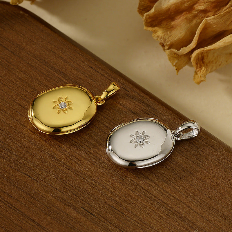 “Stellar Vault” S925 Sterling Silver Eight-Point Star Photo Locket Pendant