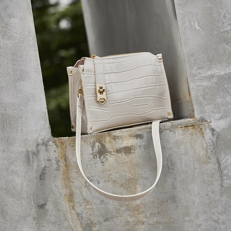 Women's Glossy Croc-Embossed Cowhide Structured Satchel