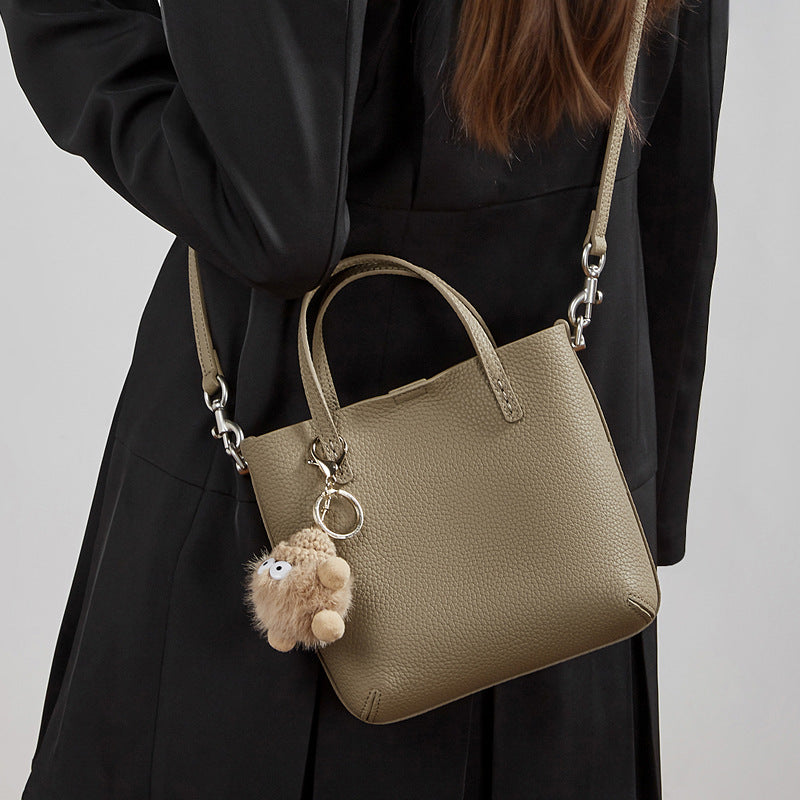 Women's Pebbled Cowhide Bucket Bag with Detachable Inner Pouch