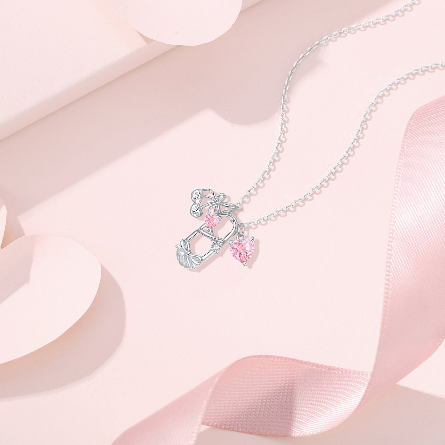 Ballet Whimsy Pink Crystal Ballet Shoe Necklace S925 Sterling Silver