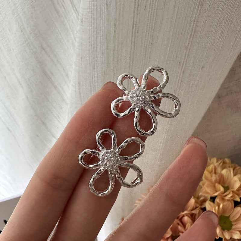 S925 Sterling Silver Floral Shine Jewelry Set Necklace Ring Earrings