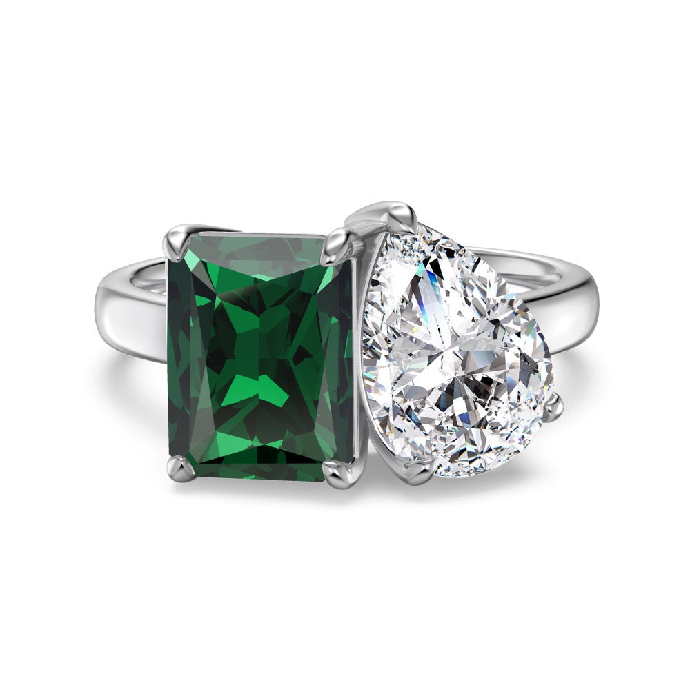 “Emerald Duet” S925 Sterling Silver Double-Stone Jewelry Set