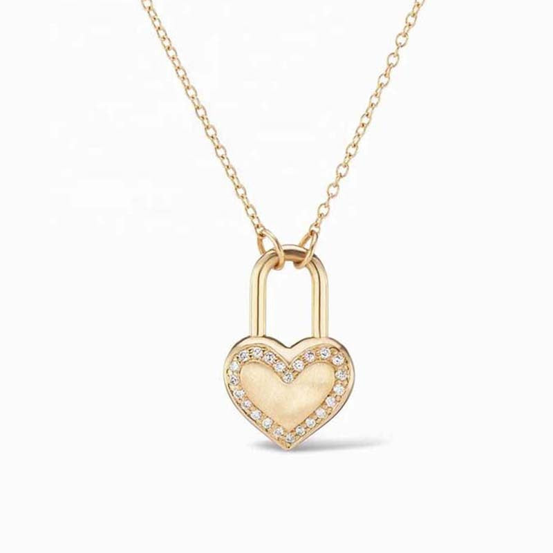 “Heart Lock” S925 Sterling Silver Zircon Heart Lock Pendant Necklace