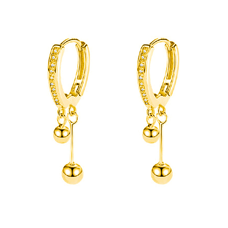 “Beaded Cascade” S925 Sterling Silver Zircon Drop Hoop Earrings