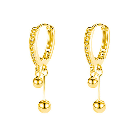 “Beaded Cascade” S925 Sterling Silver Zircon Drop Hoop Earrings