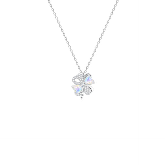 Dream Clover Opal Four Leaf Clover Necklace with Zircon in S925 Sterling Silver