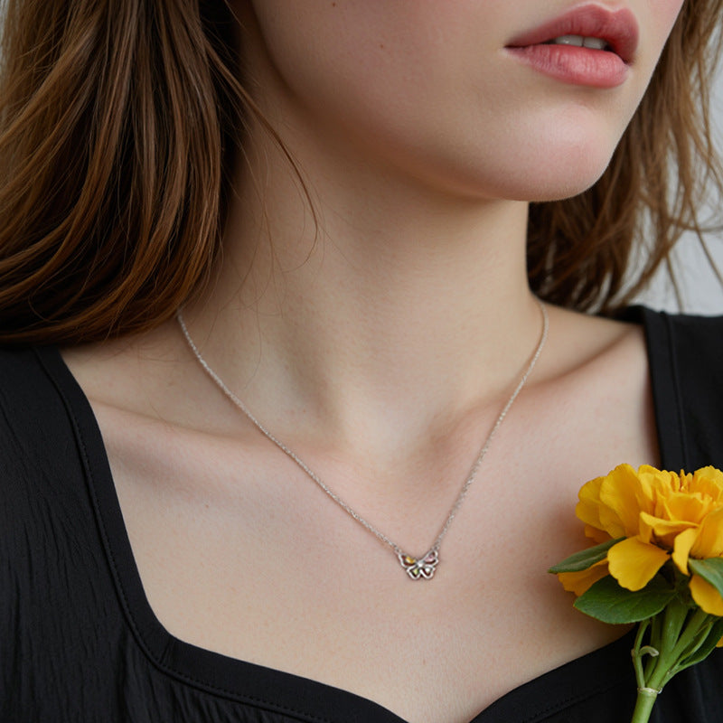 “Colorwing” S925 Sterling Silver Multicolor Zircon Butterfly Necklace