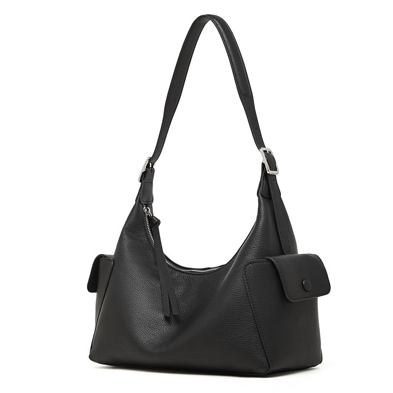 Women's Full-Grain Vegetable-Tanned Leather Tote Bag with Side Pockets