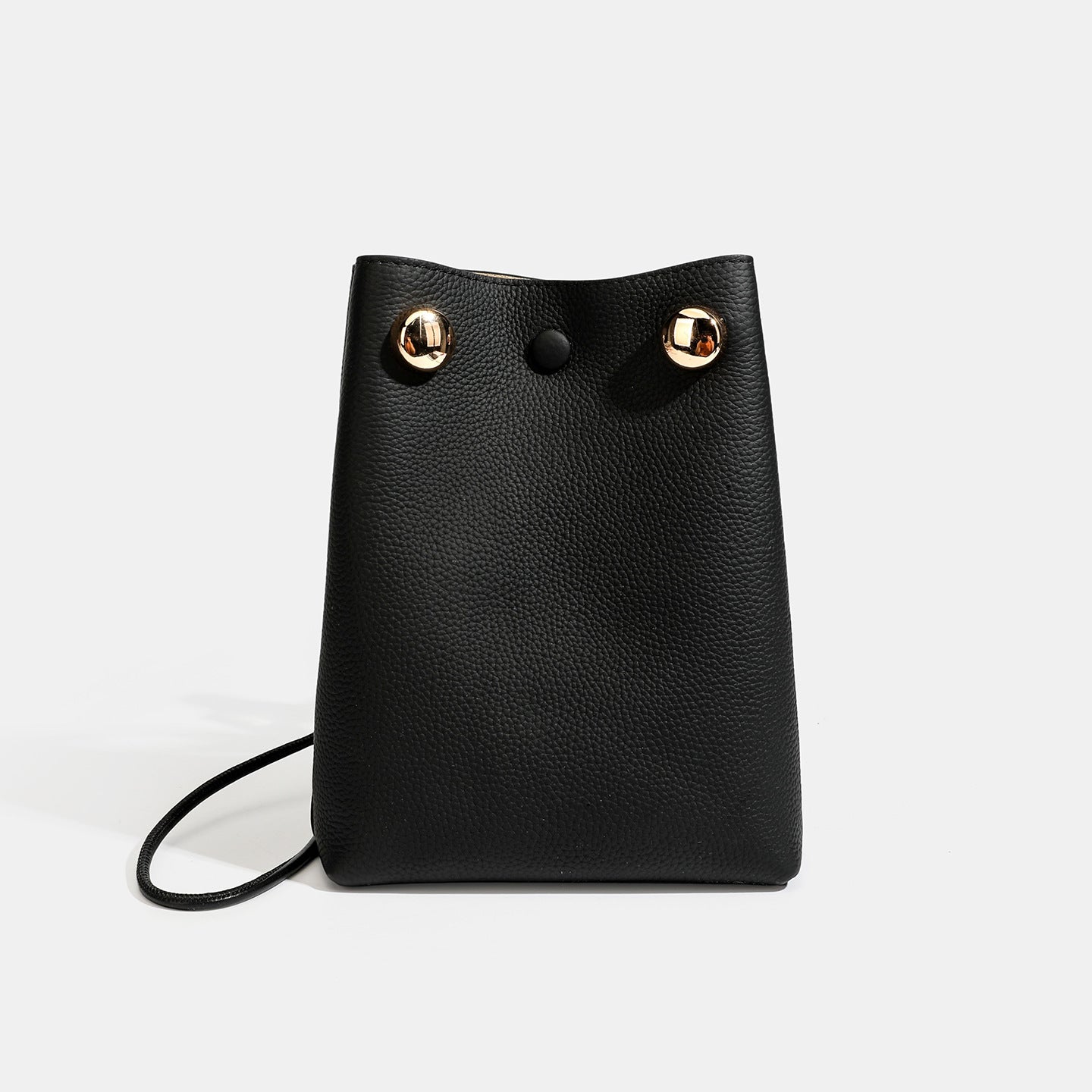 Women's Pebbled Cowhide Drawstring Phone Bag with Gold Accents