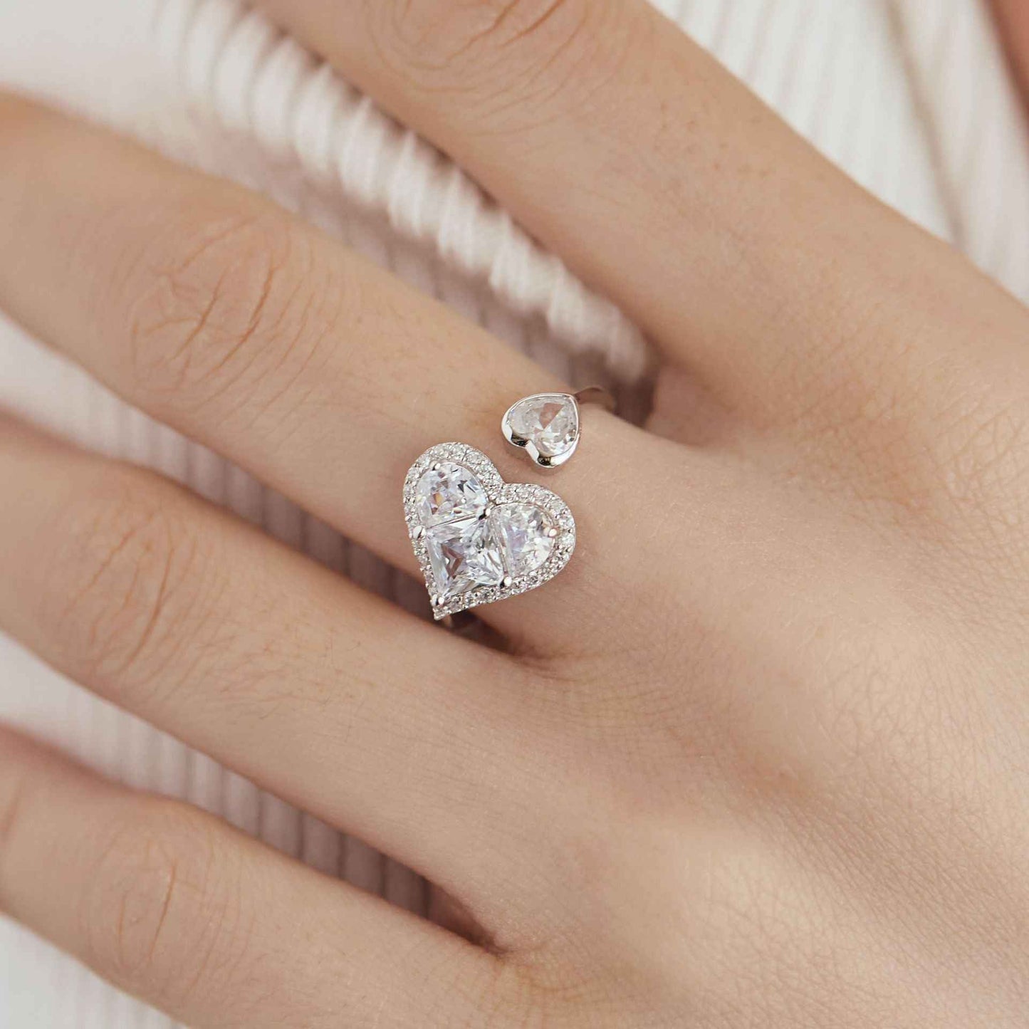 Éclat Amour Heart Pavé Ring, S925 Sterling Silver Zircon Jewelry