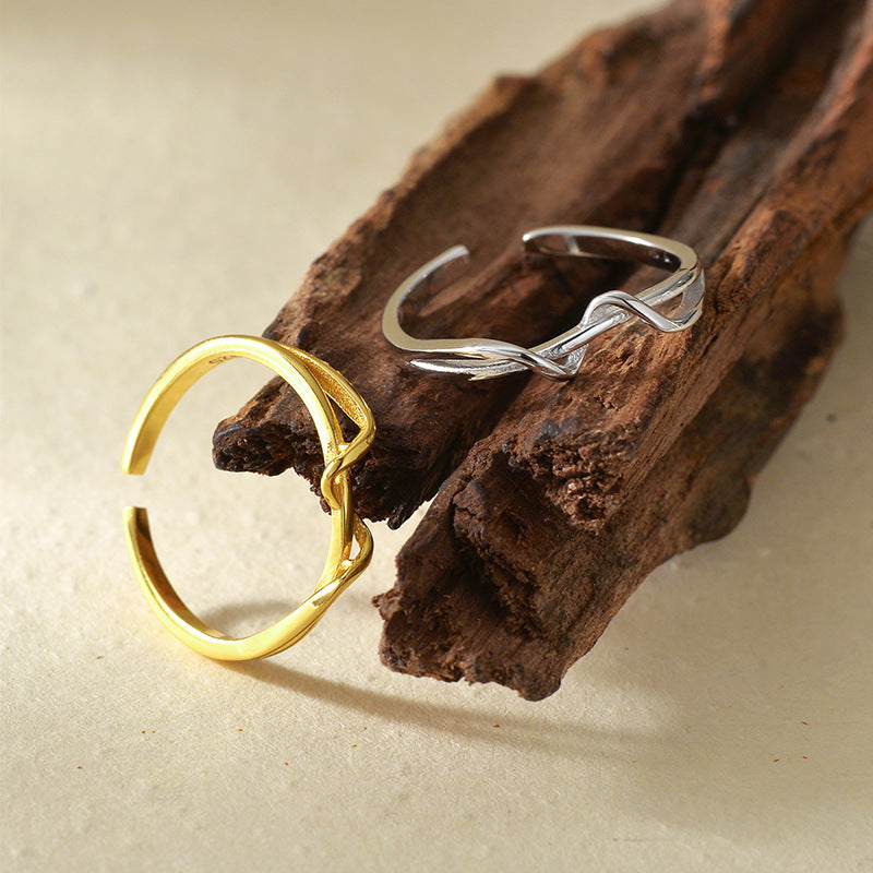 “Entwined Lines” S925 Sterling Silver Open Adjustable Geometric Ring