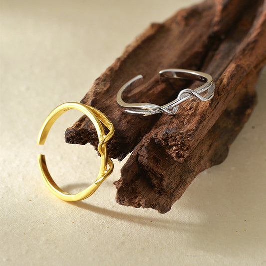 “Entwined Lines” S925 Sterling Silver Open Adjustable Geometric Ring