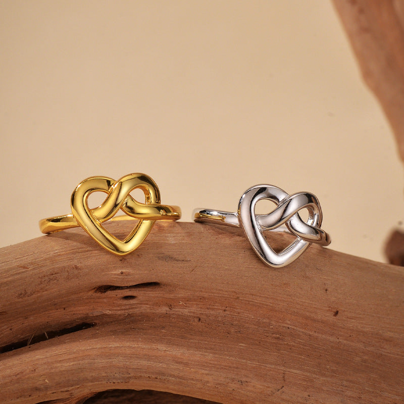 “Intertwined Hearts” S925 Sterling Silver Open Heart Ring