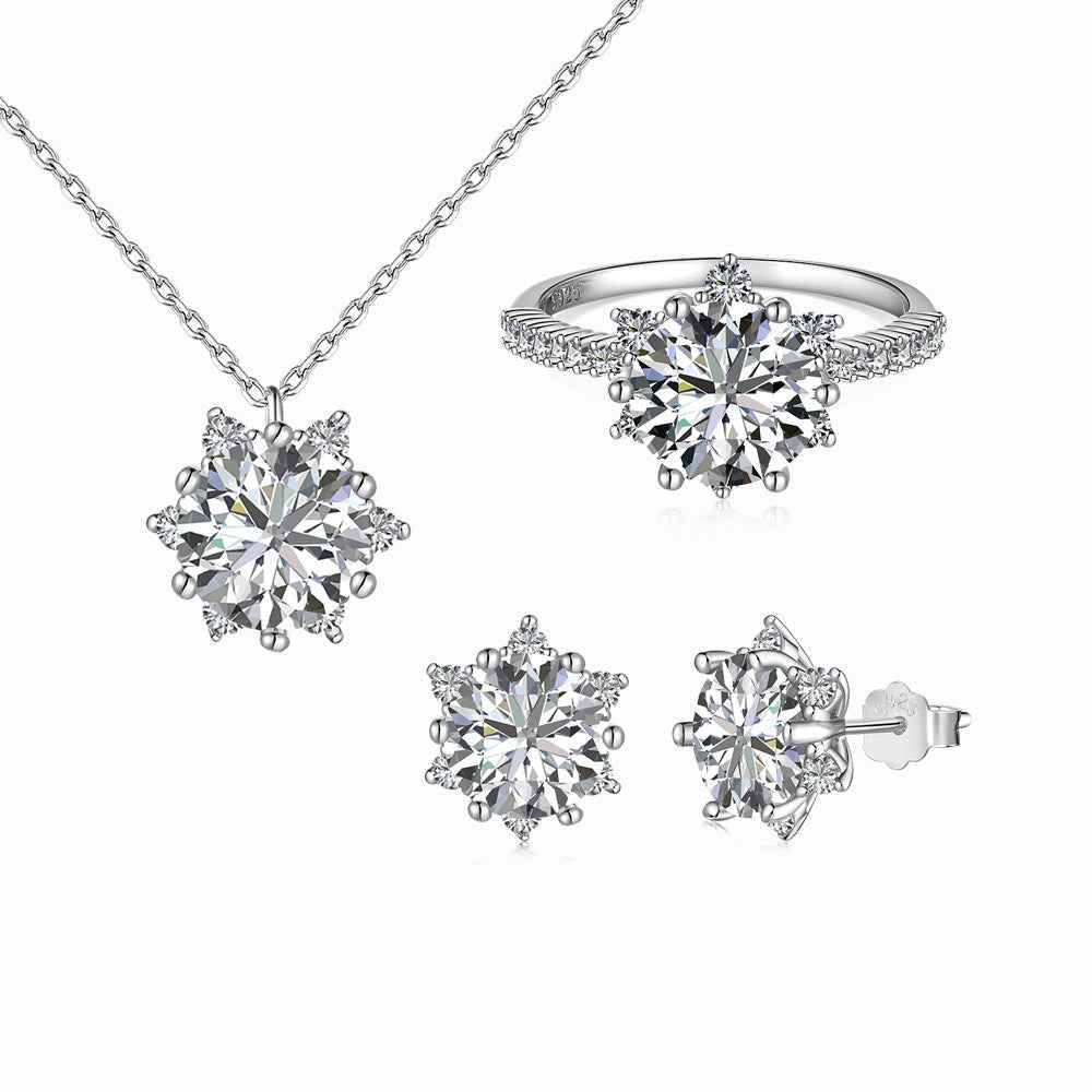 Camellia Lumiere Floral Jewelry Set with Zircon in S925 Sterling Silver
