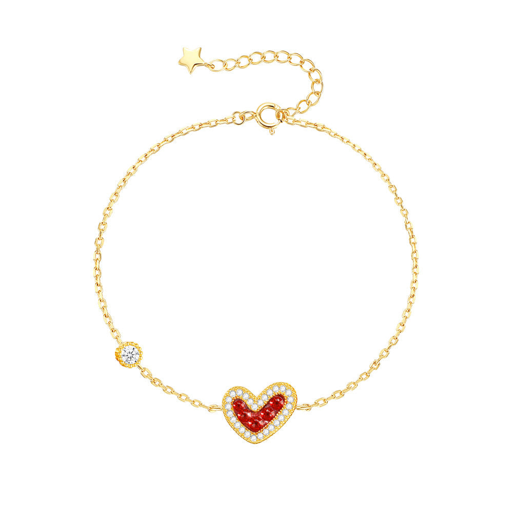 Berry Palmier S925 Silver Ruby Heart Jewelry Set Necklace Bracelet Earrings