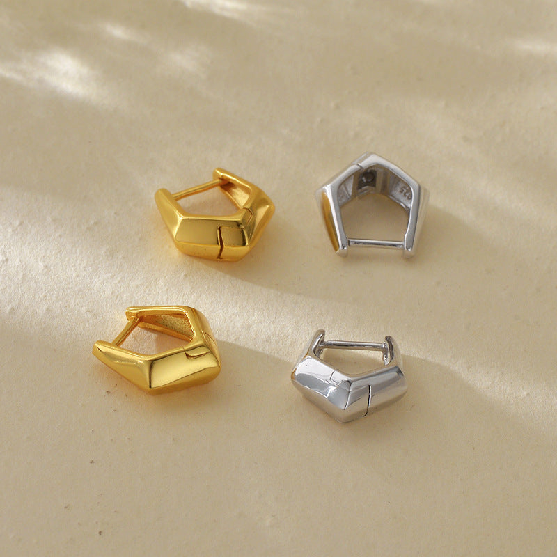 “Angular Muse” S925 Sterling Silver Irregular Geometric Hoop Earrings