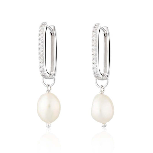 “Pearl Veil” S925 Sterling Silver U-Shaped Zircon Huggie Hoop Earrings
