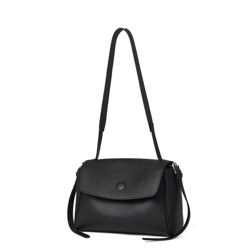 Women's Lychee-Grain Cowhide Flap Bag with Top Handle