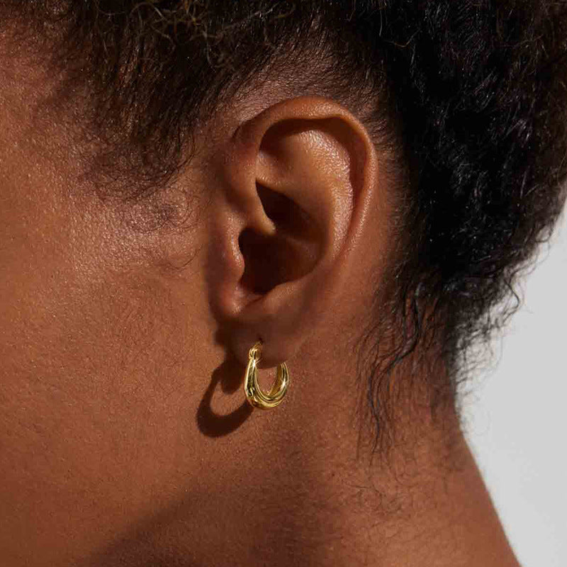 “Polished Arc” S925 Sterling Silver U-Shaped Hoop Earrings