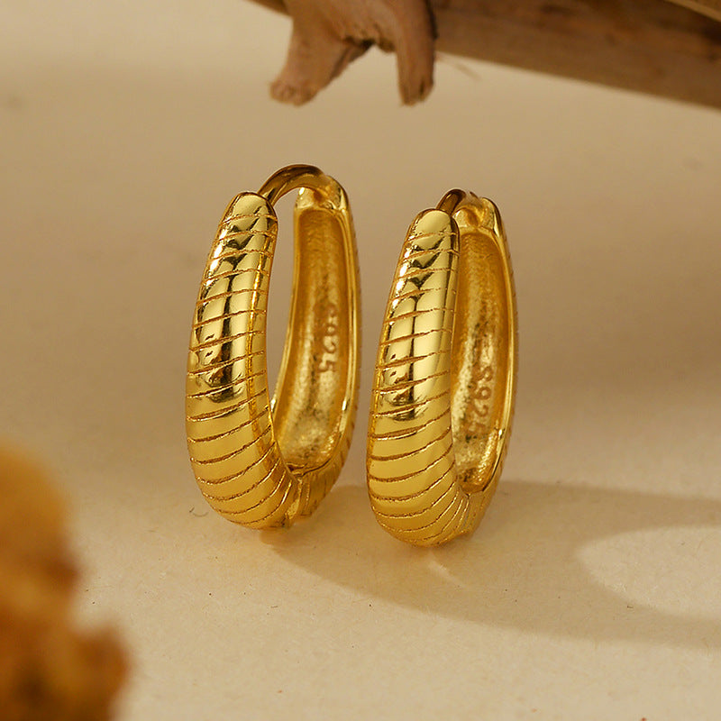 “Twist Heritage” S925 Sterling Silver Textured U-Shaped Hoop Earrings