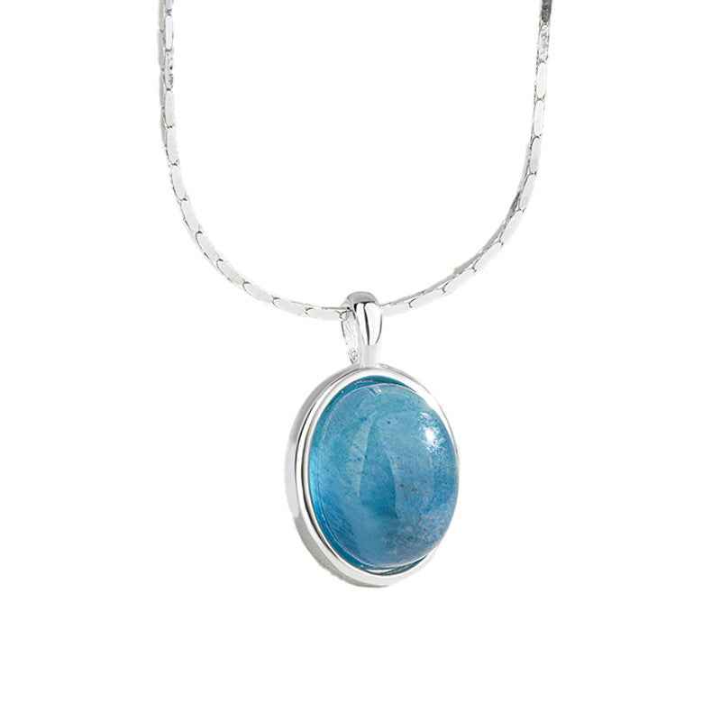 Ocean Aura Natural Aquamarine Pendant Necklace 925 Sterling Silver