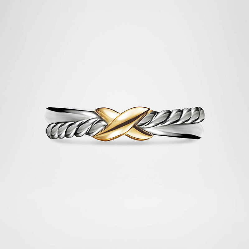 “Crossed Luxe” S925 Sterling Silver Two-Tone Interlocking Ring