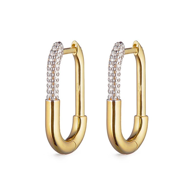 “U-Shape Stardust” S925 Sterling Silver U-Shaped Huggie Hoop Earrings with Sparkling Accents