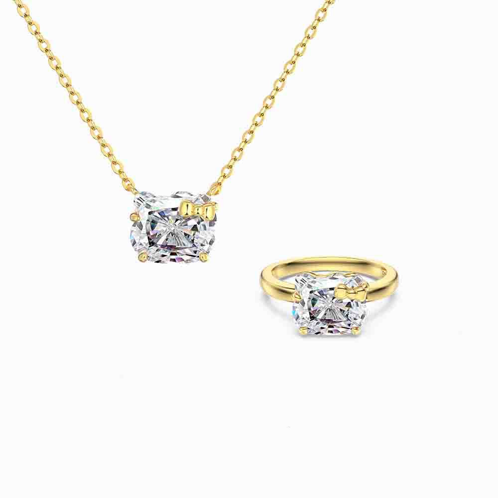Sweet Bow Zircon Necklace Ring Earrings Set 925 Sterling Silver