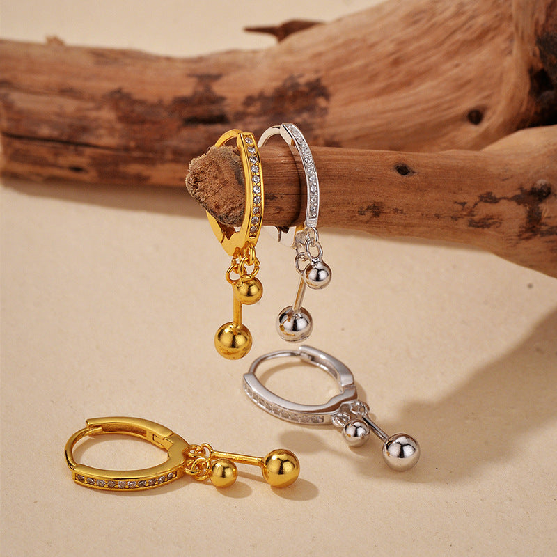 Silent Line 925 Sterling Silver Pavé Huggie Drop Earrings