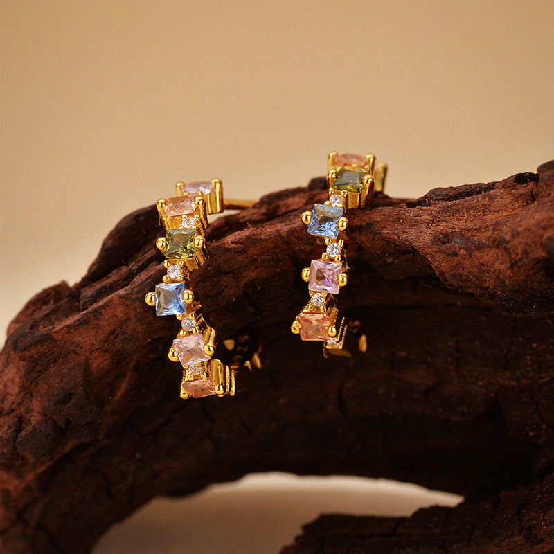 “Trapezoid C” S925 Sterling Silver Geometric C-Hoop Stud Earrings