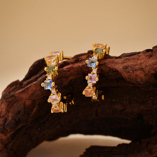 “Trapezoid C” S925 Sterling Silver Geometric C-Hoop Stud Earrings