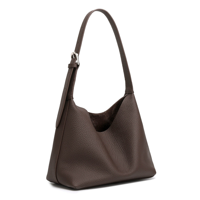 Women's TC Full-Grain Cowhide Hobo Bucket Bag with Adjustable Strap