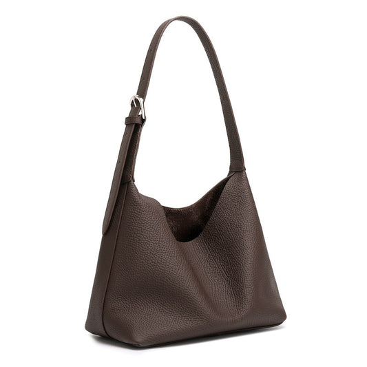 Women's TC Full-Grain Cowhide Hobo Bucket Bag with Adjustable Strap