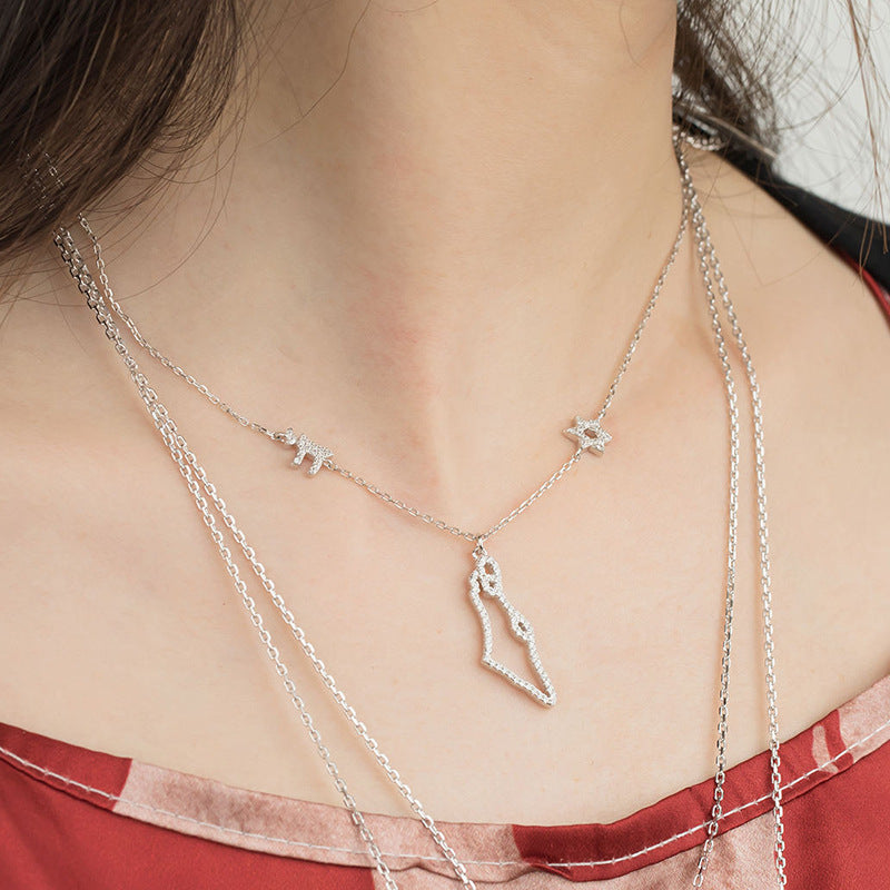 “Stellar Geometry” S925 Sterling Silver Zircon Geometric Star Necklace