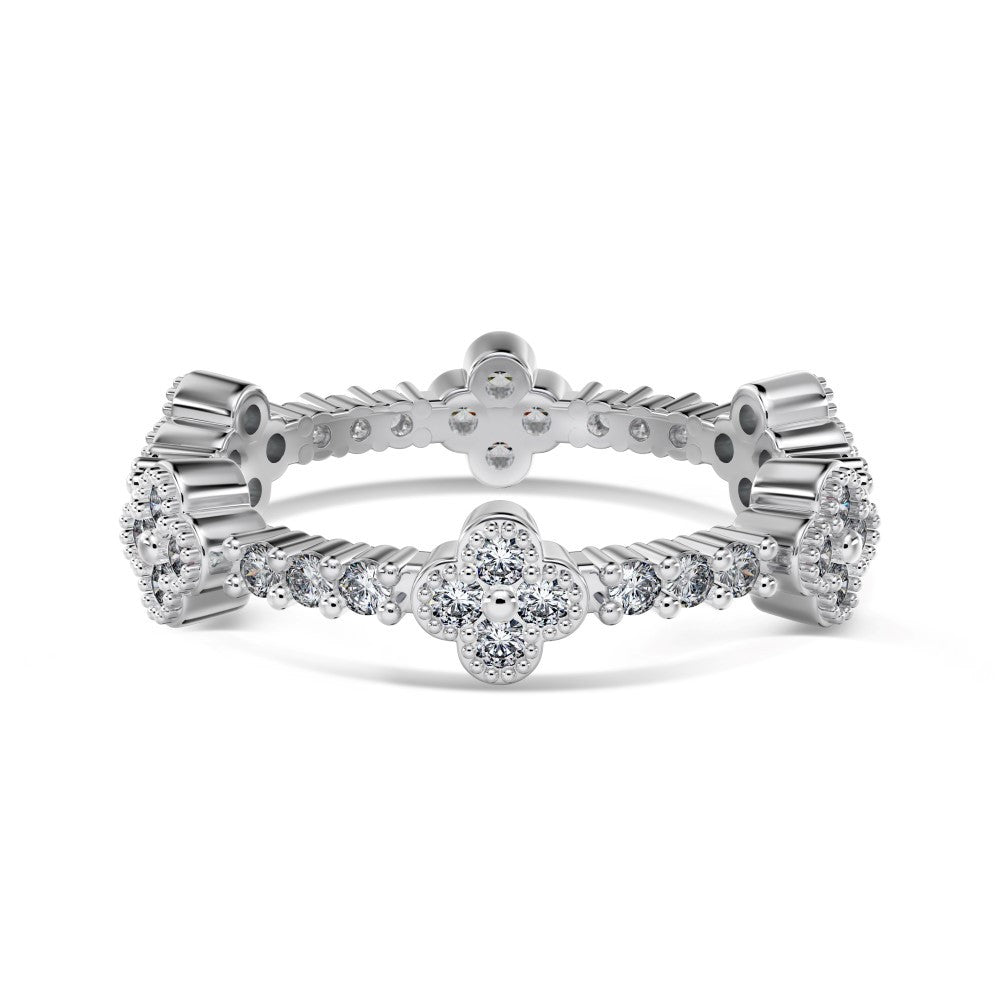 Clover Éclat Four Leaf Clover Zircon Stackable Ring, S925 Sterling Silver